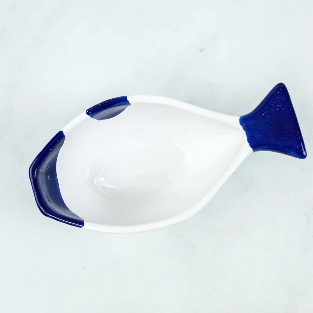 Creative Co-Op Hand Painted Ceramic Embossed Fish Bowl